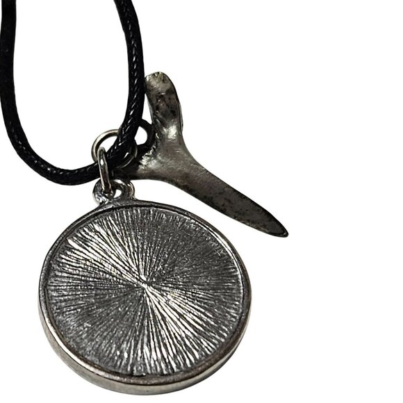 Shark Tooth Pendant Necklace Green Amber Epoxy Resin Black Cord Boho Beach Core - Picture 5 of 8